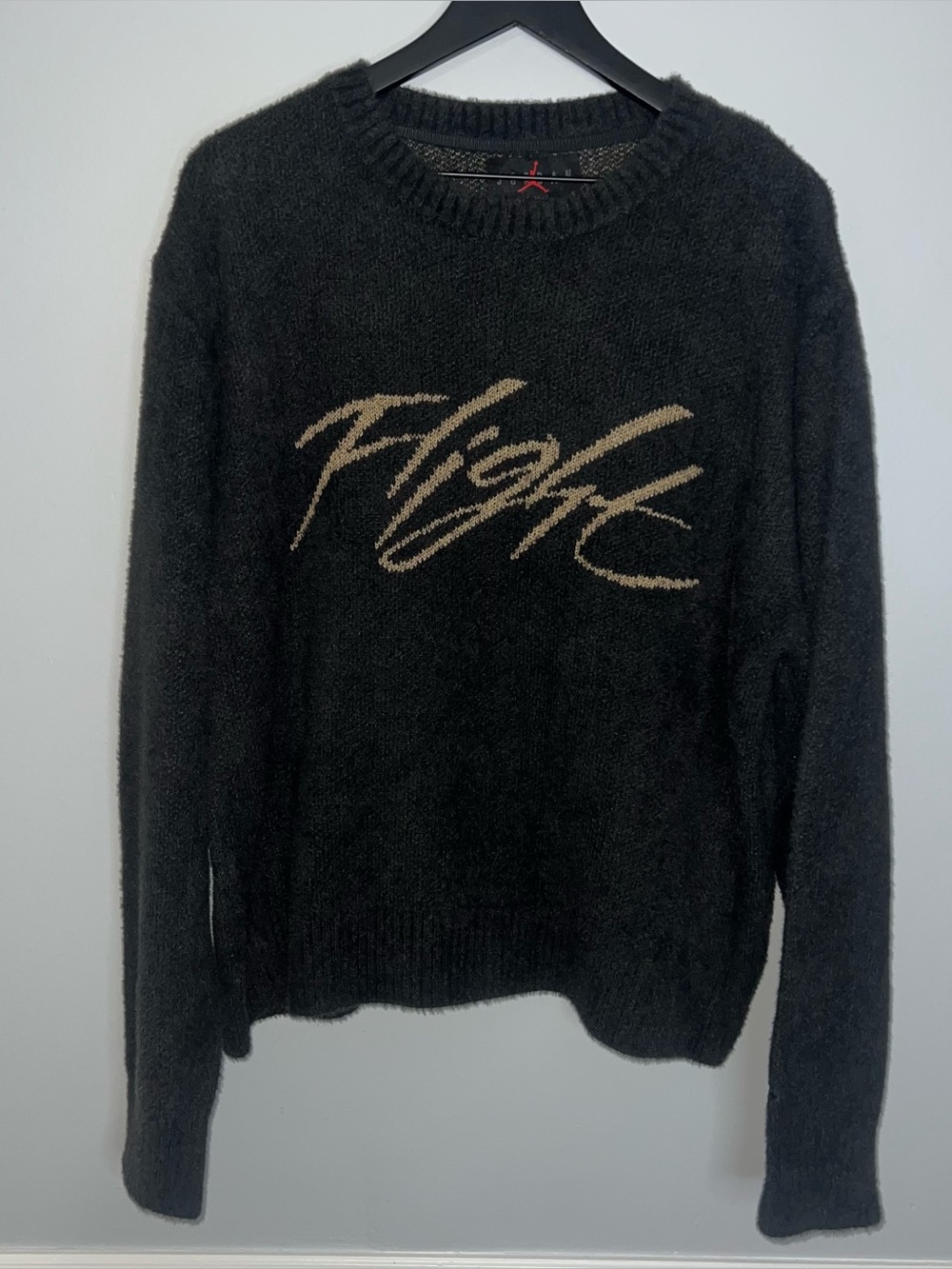 Air Jordan Flight Heritage Crop Knit Fuzzy Sweater Mens Medium Black Tan